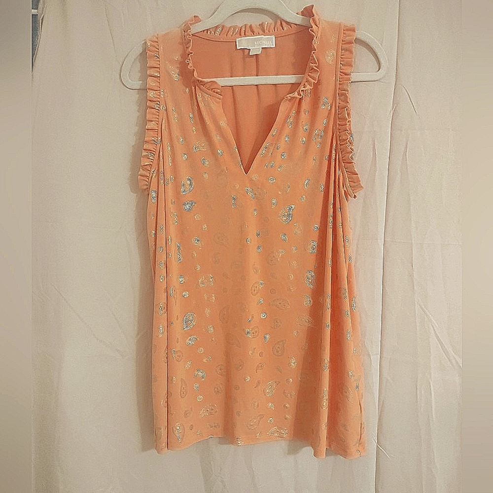 Michael Kors tangerine paisley gold foil dressy blouse XL - Picture 2 of 3